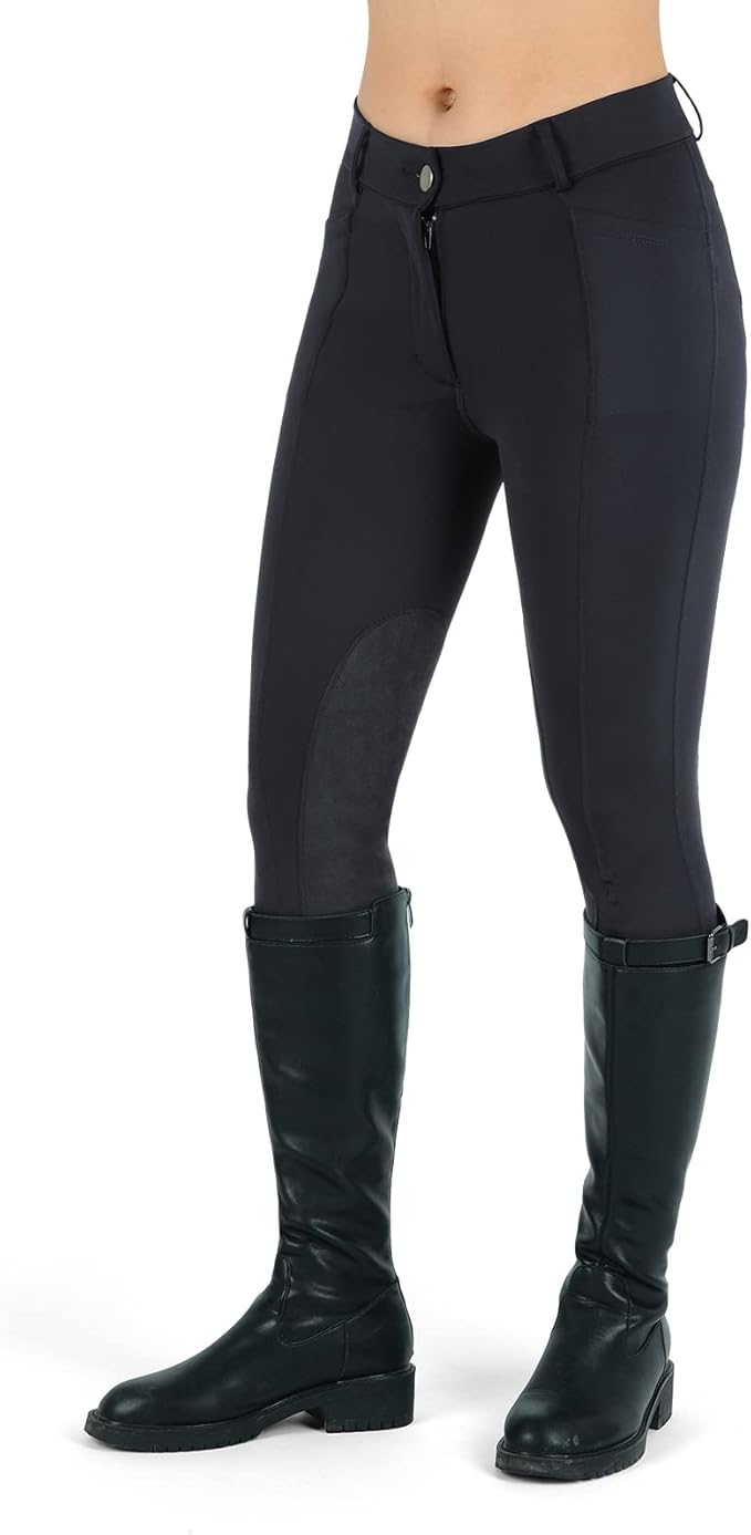 beroy Kids Horse Riding Knee-Patches Pants Girls Equestrian Front-Zip Breeches Legging with Pockets
