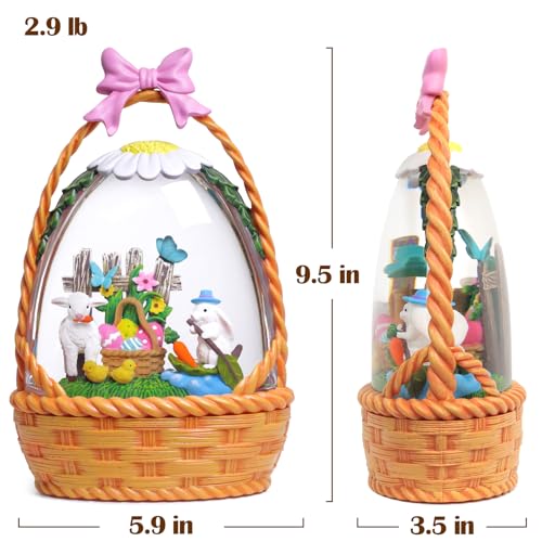 Easter Bunny Snow Globe Basket Egg Easter Decorations for Home Rabbit Sheep Chick Flower Butterfly Tabletop Glitter Snowfall USB