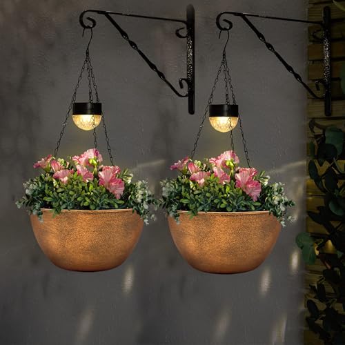 2 Packs Solar Hanging Basket Planters for Plants Outdoor