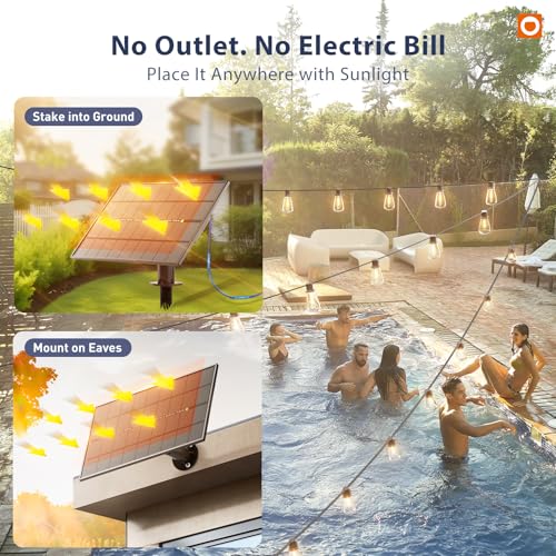 102FT(96+6) Solar String Lights Outdoor with Remote, 48 LED Dimmable (102 Foot)