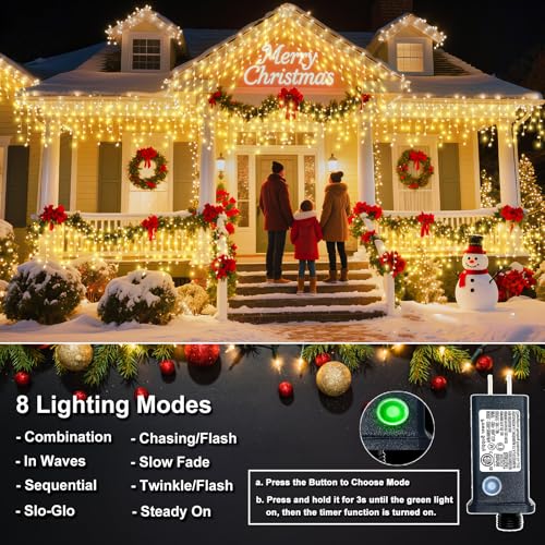 16.5FT 200 LED Icicle Lights for Outside