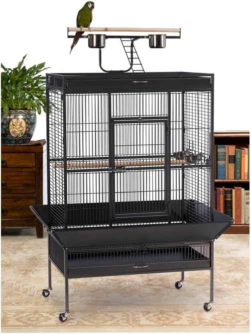 Suburban Sophistication Playtop Bird Home with Spacious Design, Durable Materials, Removable Perches Black/Large