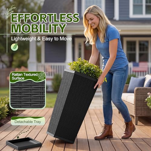 Resin 30'' Tall Planters Large Taper Outdoor Planter (2 Count)