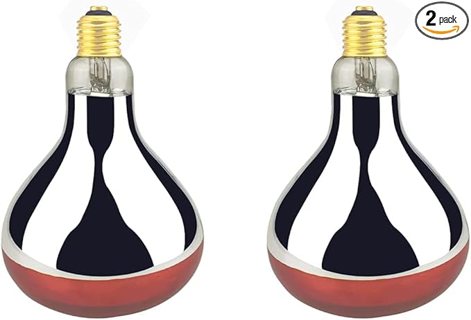 Heat Lamp Bulb R40 250 Watt 2 Pack Painted Red Infrared Glass Lamp Bulb for Food Service, Brooder Bulb, Chicks, Pet, Bathroom.