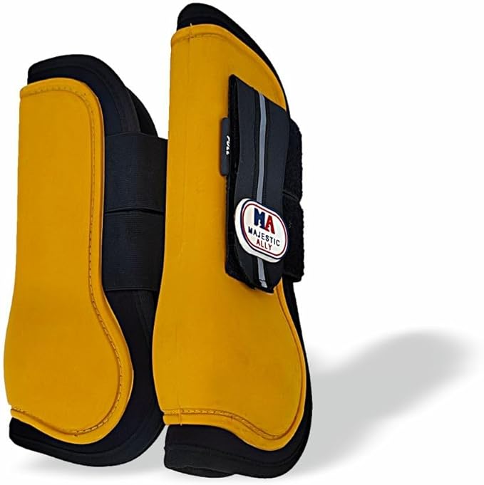 Majestic Ally Horse Leg Protection Fetlock and Tendon Boots Set, PU Shell, Neoprene Lining, Hook and Loop Closures, Multiple Colors and Sizes