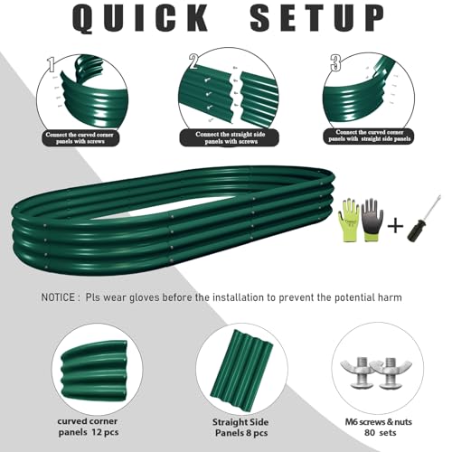 6 Pack 8x4x1FT Galvanized Raised Garden Bed Kit Oval Metal Ground Planter Box Outdoor Bottomless Planter Raised Beds for Vegetables Flowers Herbs Fruits