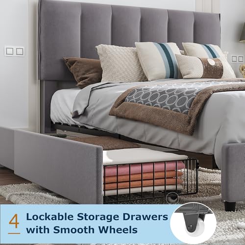 Full Size Bed Frame with 4 Storage Drawers