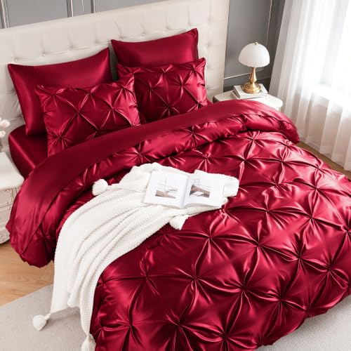 Satin Queen Comforter Set Burgundy