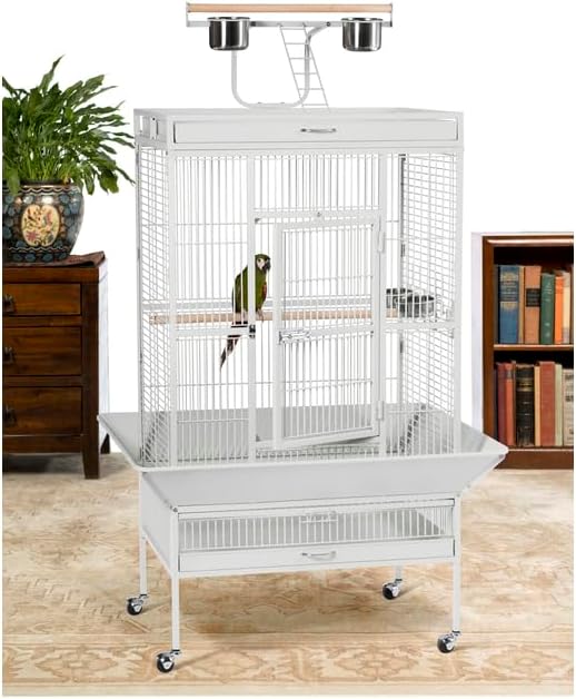 Suburban Sophistication Playtop Bird Home with Spacious Design, Durable Materials, Removable Perches Medium/Pewter White