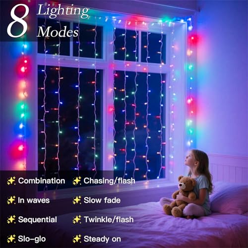 300 LED Multicolor Rainbow Curtain String Lights 9.8x9.8FT