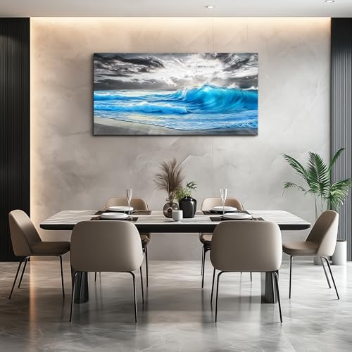 Large Canvas Beach Wall Pictures Wall Decor For Living Room Wall Art For Bedroom Office Decorations Blue Sea Wave Ocean Painting Printing Artworks Modern Restaurant Home Decor 20x40 In