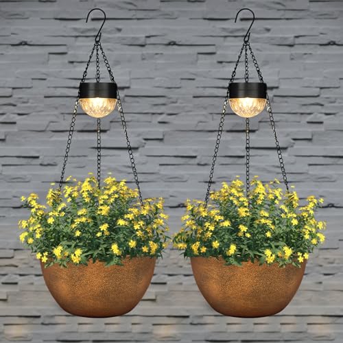 2 Packs Solar Hanging Basket Planters for Plants Outdoor