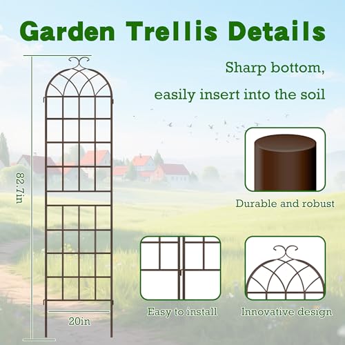 82.7 x 40in Rustic Iron Arch Decoration Garden Trellis with Metal Coating (2 Count)