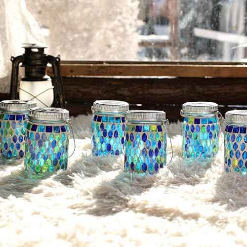 6 Pack Mosaic Lanterns Outdoor Waterproof with 215% Larger Solar Panel (6.02 Count)