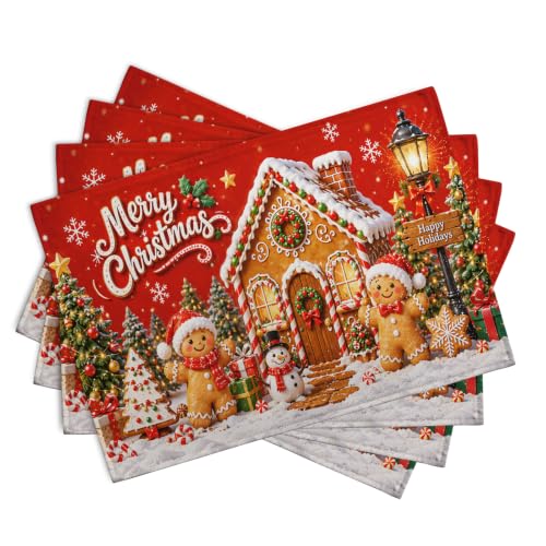 Merry Christmas Gingerbread Man Placemats Set of 4 12x18 Inch (4 Count)