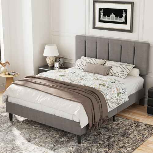 Full Size Bed Frame with Upholstered Headboard