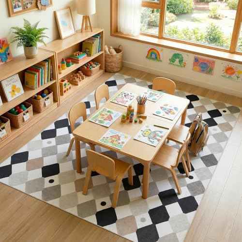 6x9 Washable Kids Rug Classroom Rug Playroom Mat Marble (54 Sq Ft)