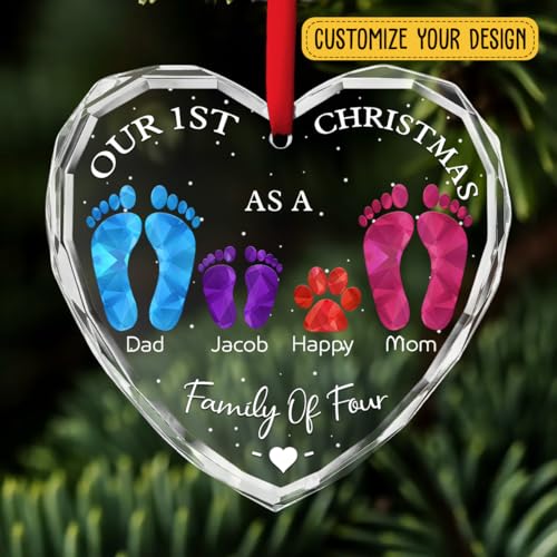 First Christmas As A Family of Three Personalized Glass Ornament