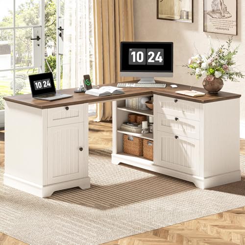 Farmhouse L Shaped Desk with Drawers