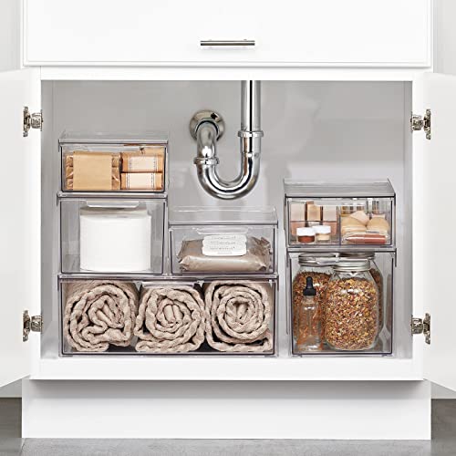 Plastic Stackable Bathroom Storage Organizer Bin with Pull Out Drawer for Cabinet (8 Count)