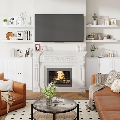 44 Inch Floating Shelves for Wall 8 Inch Deep White Shelves Set of 2