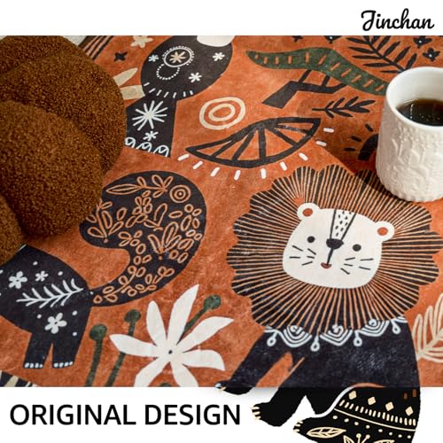 5ft Cute Round Rug Kids Washable Fun Rug Terracotta Boho Jungle Mat (19.63 Sq Ft)