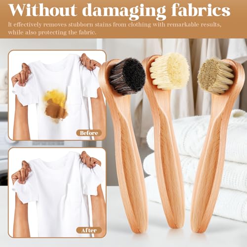 3 Pcs Wooden Laundry Stain Brush Stain Remover Dauber Brushes with Round Head Boar Bristle Small Stain Brush for Clothes for Scrubbing Stains from Furniture Fabric Leather (3 Count)