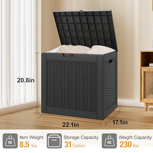 31 Gallon Outdoor Storage Box Waterproof Deck Box for Patio