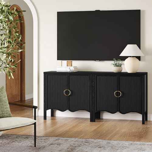 Scott Transitional Fluted Accent Cabinet or Storage Cabinet for Living Room or Entryway with Solid Wood Panel