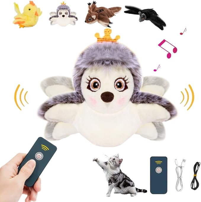 Flapping Bird Cat Toy, Interactive Chirping Bird Cat Toy, Simulated Chirping Bird Cat Toys Flapping Wings, Rechargeable, 3 Modes, Touch Activated (Owl)
