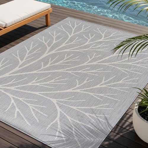 Washable Indoor Outdoor Rug 6x9 Modern Area Rugs Branch Pattern Non Shedding Waterproof Easy Clean Patio Deck Porch Living Room Bedroom Garden RV (54 Sq Ft)