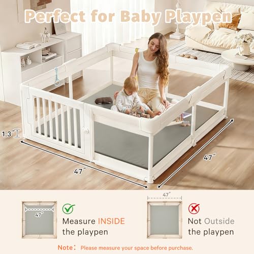 Baby Play Mat for Floor Nursery Rug Muscle Mat Area Rug Playroom Rug 47"x47" Playpen Mat Elastic Foam 1.3" Thick Crawling Mat for Babies