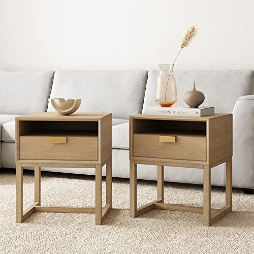 Harper Modern Nightstand Side Accent or End Table with Storage Drawer (2 Count)