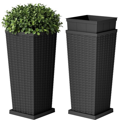 Resin 30'' Tall Planters Large Taper Outdoor Planter (2 Count)