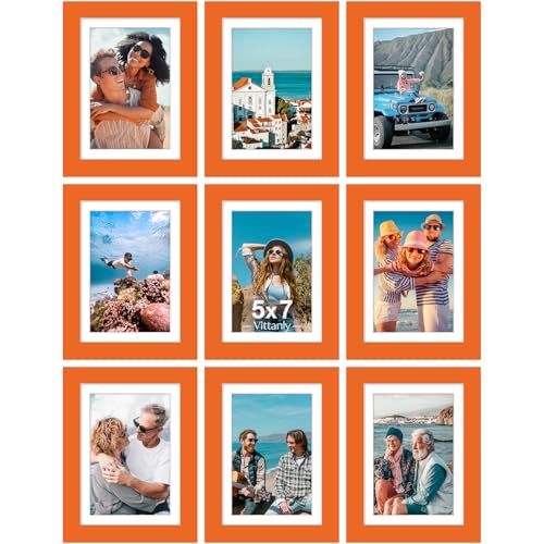 5x7 Picture Frames Set of 9 for Wall or Tabletop Display