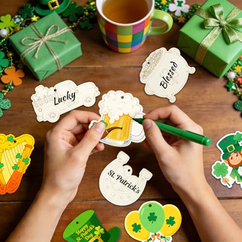 36PCS Wooden St. Patrick's Day Ornaments to Paint Shamrock Cutout Decorations (36 Count)