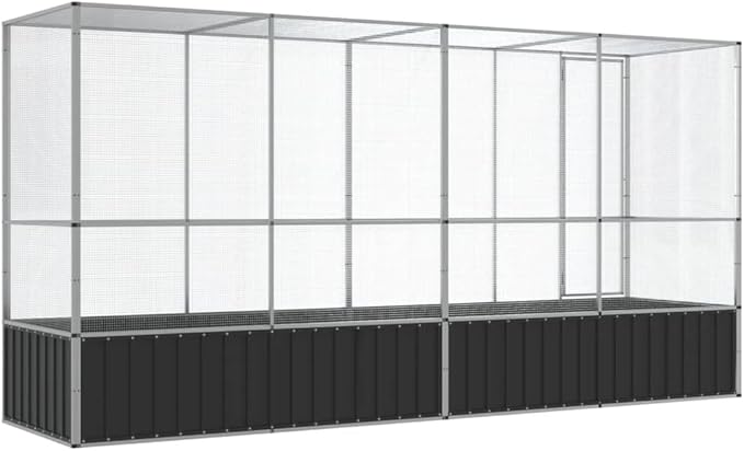 Large Metal Heavy Duty Walk-in Aviary Cage with Extension, Ample Activity Space Bird Cage with Lockable Door Also for Chickens and Rabbits, Silver 164.8"x42.1"x83.5" Steel,-514