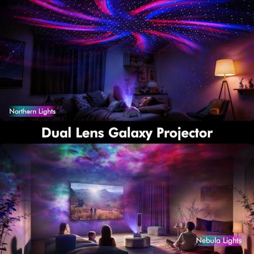 Dual Lens Galaxy Star Aurora Projector Night Light for Bedroom
