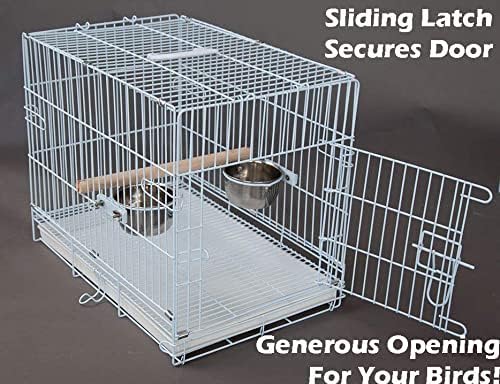 Large 23.5"x16.5"x20"H Travel Vet Bird Parrot Easy Foldable Metal Cage Carrier with Stainless Bowls and Wooden Stand Perch Prevent Beaks Out