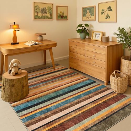 5x7 Area Rug Modern Striped Rug Washable Living Room Rug (35 Sq Ft)
