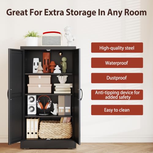 47" Black Metal Storage Pantry Cabinet