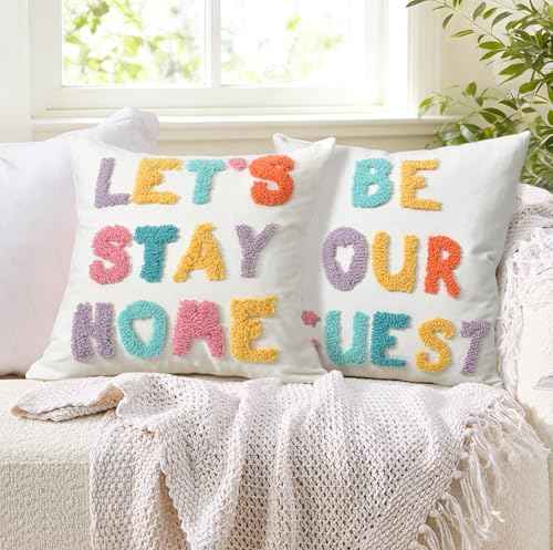Boho Pillow Covers 18 * 18 Inch Handcrafted Loop Yarn Lettering