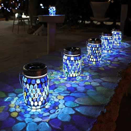 6 Pack Mosaic Lanterns Outdoor Waterproof with 215% Larger Solar Panel (6.02 Count)