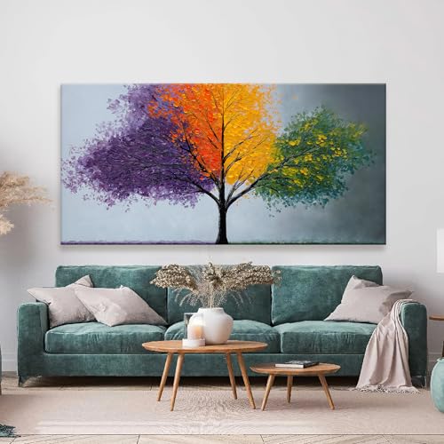 Large Canvas Wall Art Decor Green Nature Botanical Canvas Art Wall Decor For Living Room Wall Art Decor Purple Tree Of Life Modern Wall Art Decor Artwork For Home Bedroom Office Wall Decor 24×48 Inch