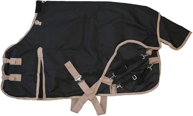 AJ Tack 1200D Waterproof Winter Pony Blanket - 300g Heavyweight Turnout with Fleece Collar, Shoulder Gussets & Tail Flap - Black 54"