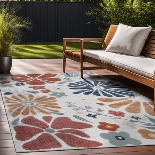 Outdoor Rug 8x10 Modern Floral Tropical Area Rugs for Outdoor and Indoor Patio Easy to Clean Non Shedding Living Room Porch Garden Washable Outside Carpet (80 Sq Ft)