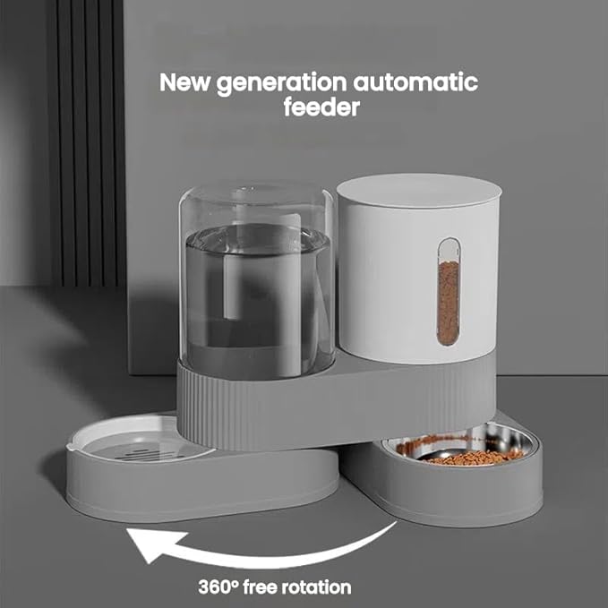 Gravity Cat Dog Feeder and Water Dispenser, 2 in 1 Automatic Cat Feeder with 360 Degree Rotatable, 2 Pack Large Capacity Self Feeding for Small Medium Dog Puppy Kitten