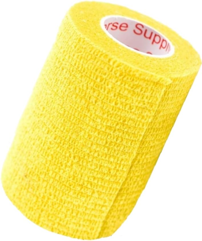 3 Inch Vet Wrap Tape Bulk (Yellow) (Pack of 12) Self Adhesive Adherent Adhering Flex Bandage Grip Roll for Dog Cat Pet Horse