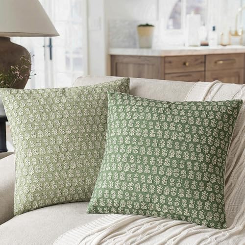 Decorative Floral Print Throw Pillow Covers 20×20 Forest Green (2 Count)