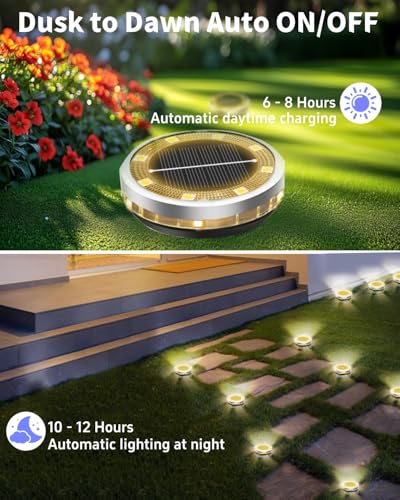 26 Pack Outdoor Solar Ground Lights with 4 Side Light（Warm White） (26 Count)